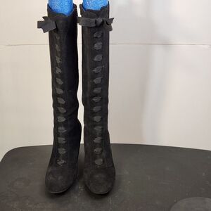 Ann Taylor Black Lace-Up Knee-High Boots
